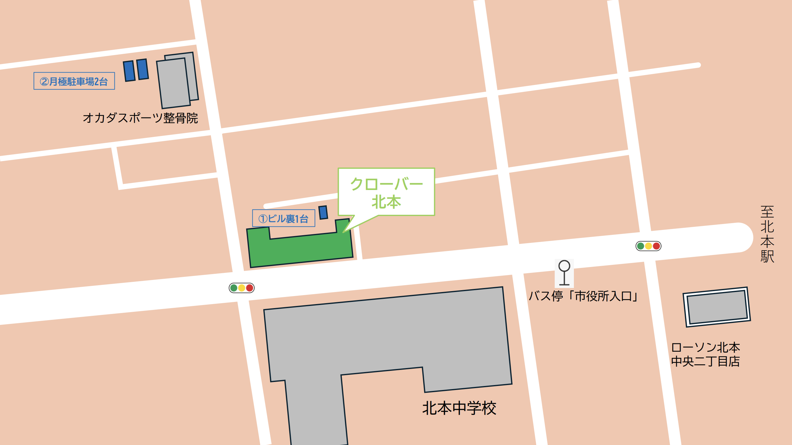 クローバー北本周辺の駐車場位置図